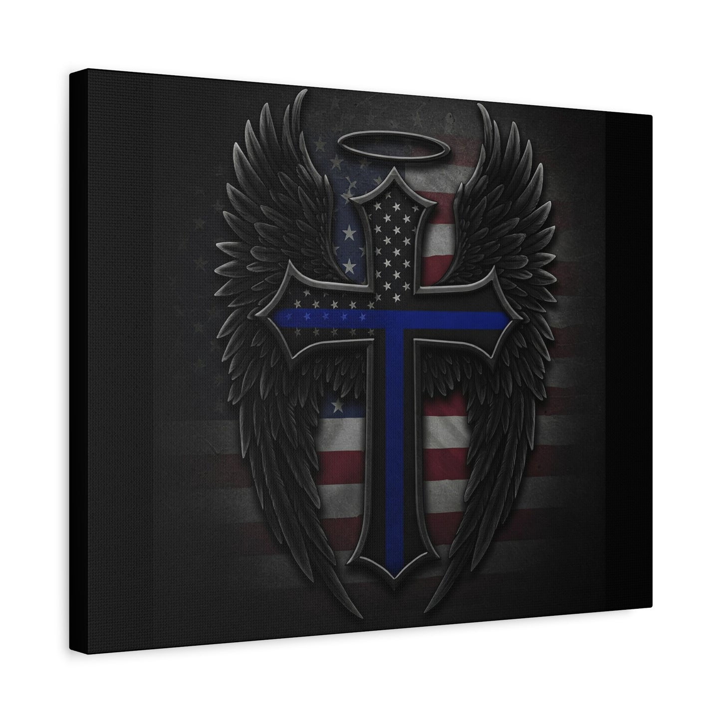 Patriotic Police Themed Winged Cross Canvas Wall Art