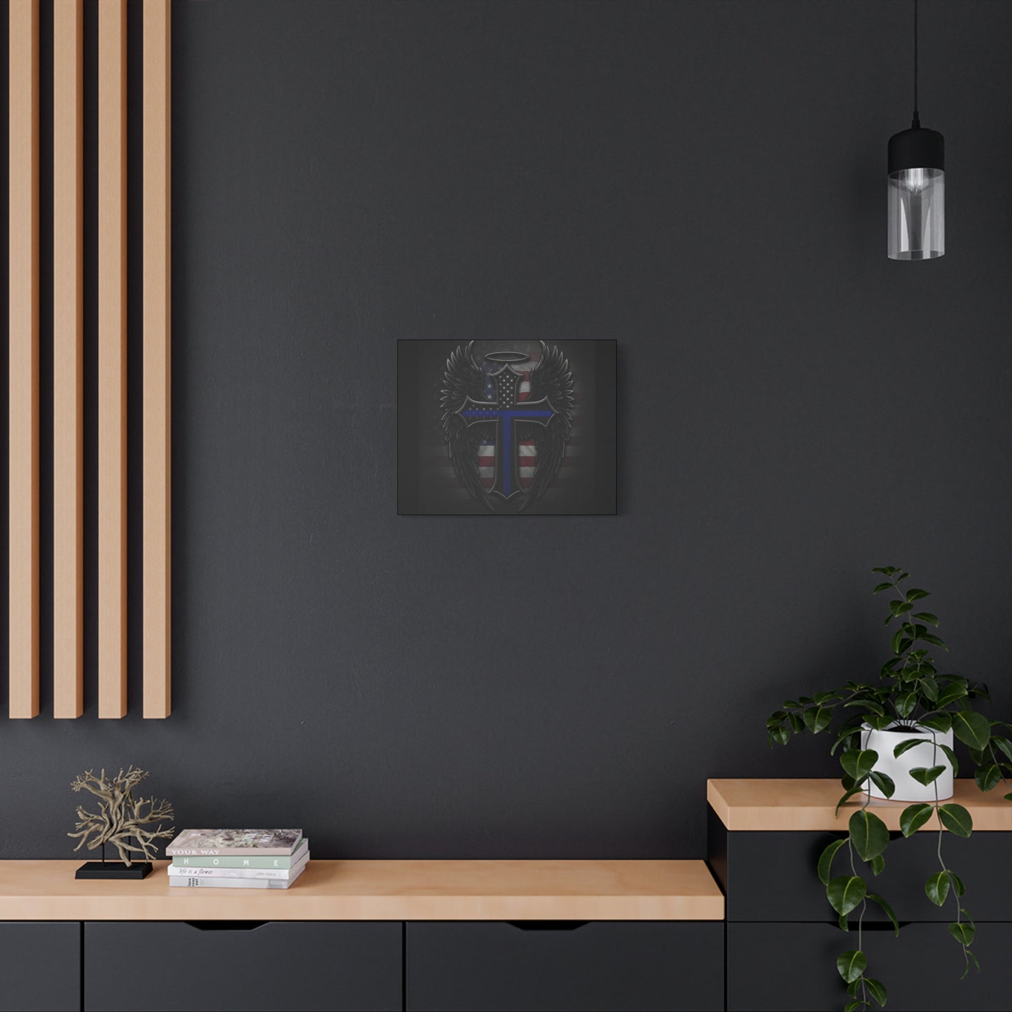 Patriotic Police Themed Winged Cross Canvas Wall Art