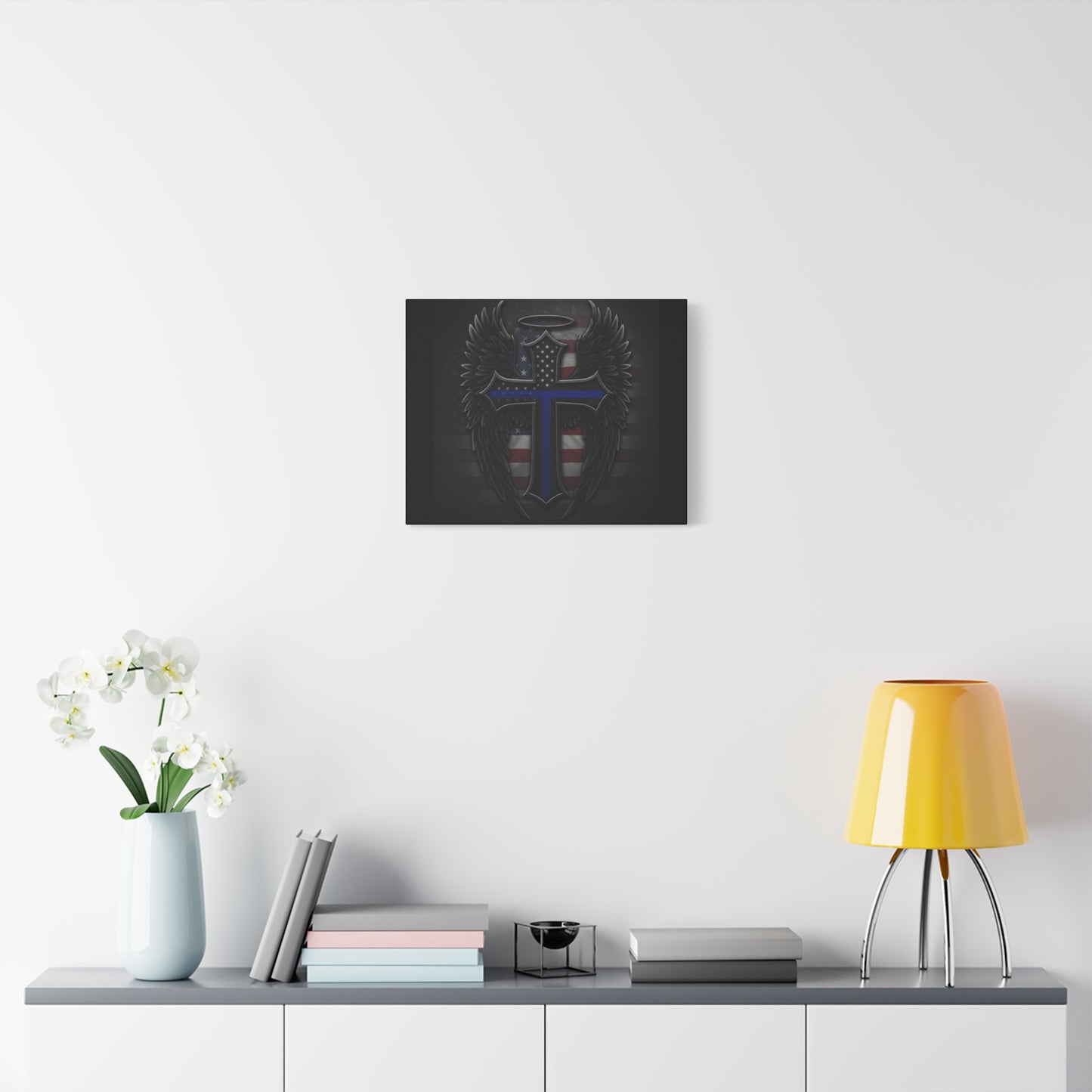 Patriotic Police Themed Winged Cross Canvas Wall Art