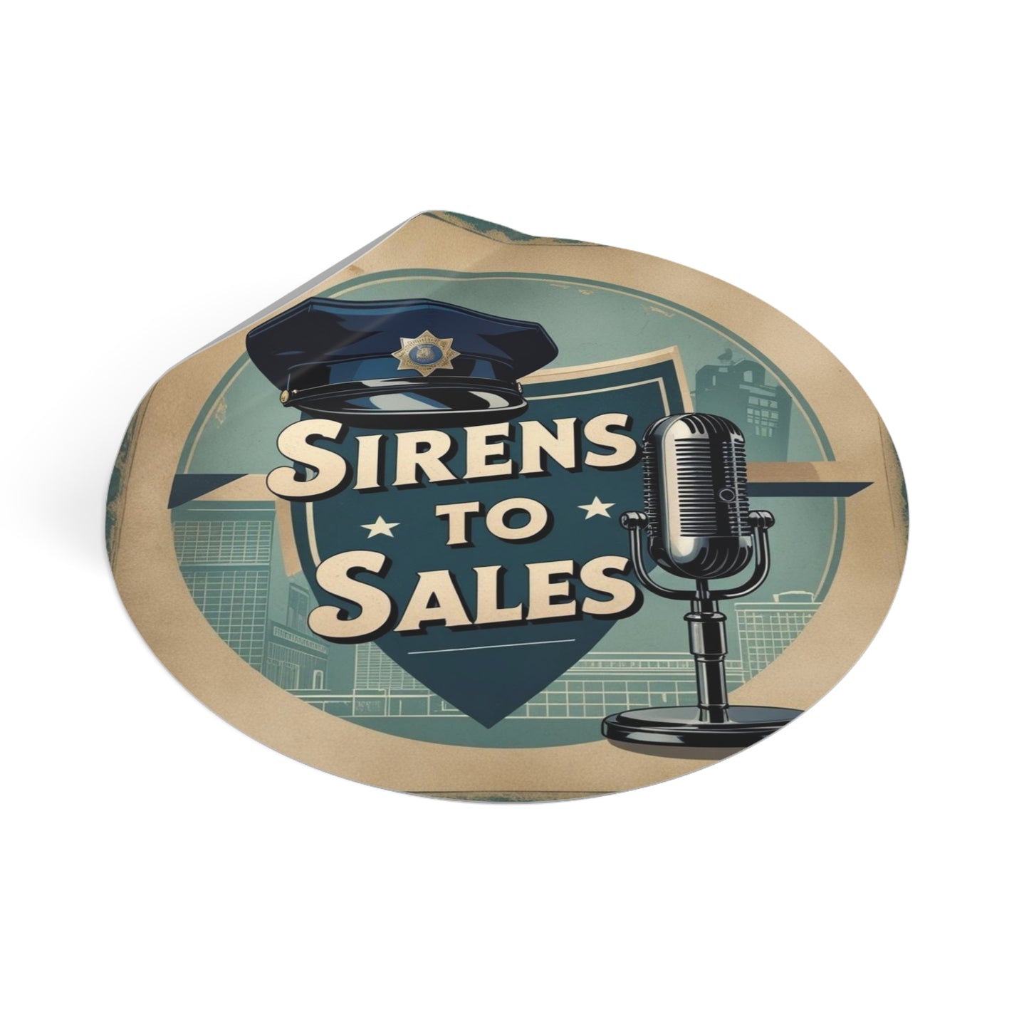 Vintage Police-Themed Round Vinyl Stickers - Sirens to Sales, Cool Decals for Cars, Laptops, Journals, Beer Fridge