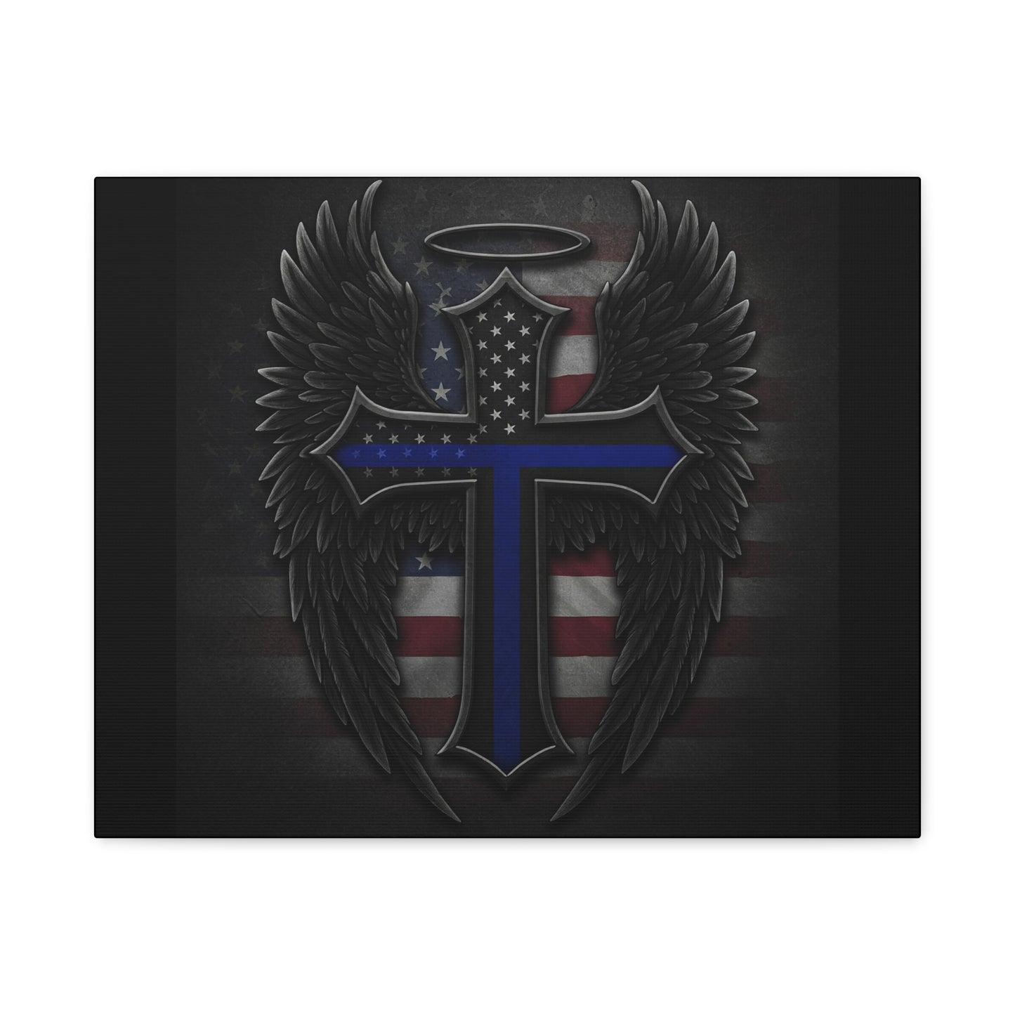 Patriotic Police Themed Winged Cross Canvas Wall Art